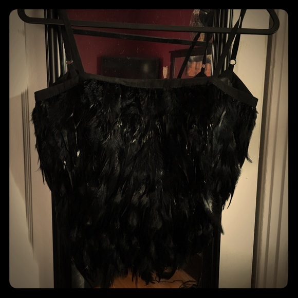 Black bebe feather top