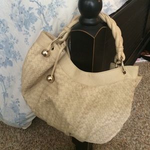 Cream woven vegan leather slouchy bag