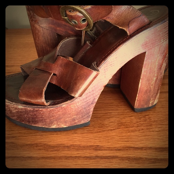 Vintage Boho Wooden Leather Heels