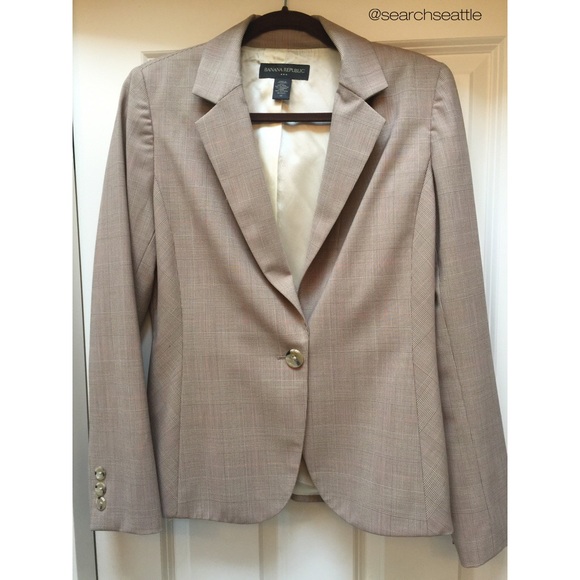 Tailored Houndstooth Beige Blazer {L}
