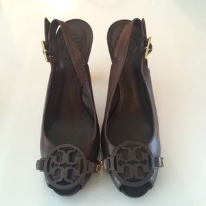 Tory Burch Brown Leather Sandal Heels Size 5