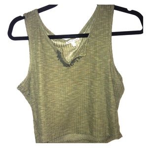 Military green ribbed crop top
