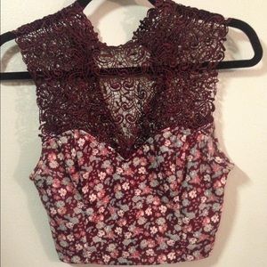 A-line crop top with intricate lace. UO