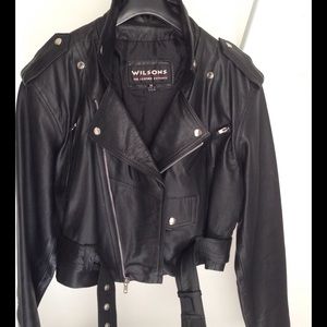 Wilsons Black Belted Leather Moto Jacket