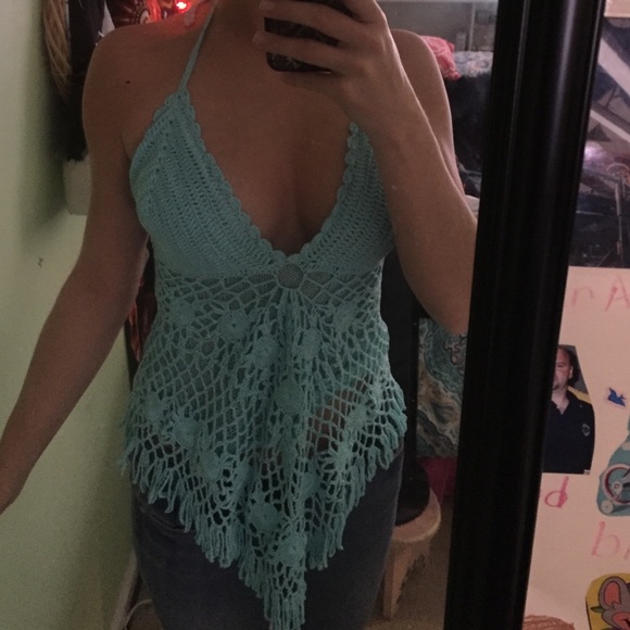 Blue Crochet Halter Top