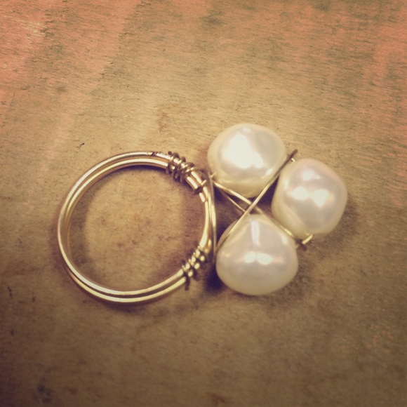 Gold and Pearl wire wrap ring