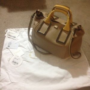 Chloe Lambskin Leather Sac in Mastic and Yellow