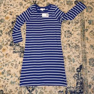 blue and white bodycon dress