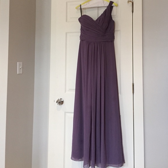 Bill Levkoff Victorian lilac one shoulder dress