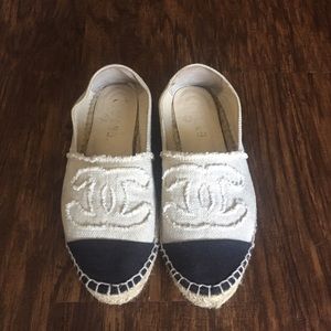 authentic chanel canvas espadrilles bone white