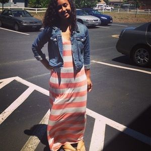 Peach and white striped maxi