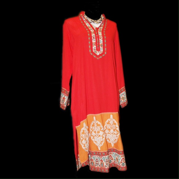 Flaming Red Boho side slit embellished dress top