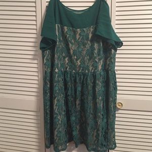 Green and tan lace dress
