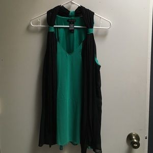 Green/black chiffon tank