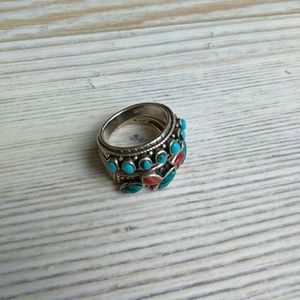 Set of 2 silver and turquoise rings