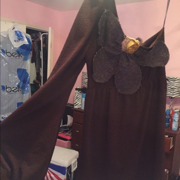 Judith March brown one shoulder dress