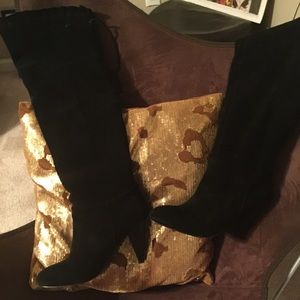 BCBG Black Suede Over the Knee Boots