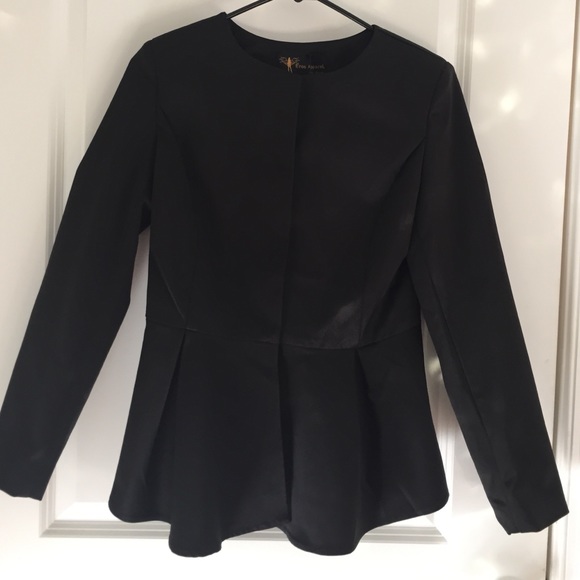Black peplum snap-front jacket