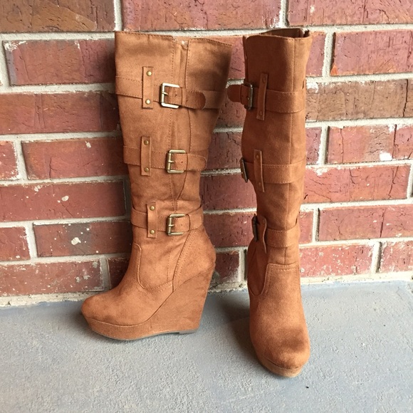 Brown suede knee high boots
