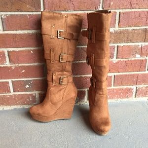 Brown suede knee high boots