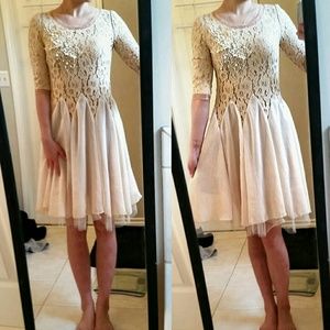 SOLD!! NWOT Beige Lace Pearl Tulle Dress