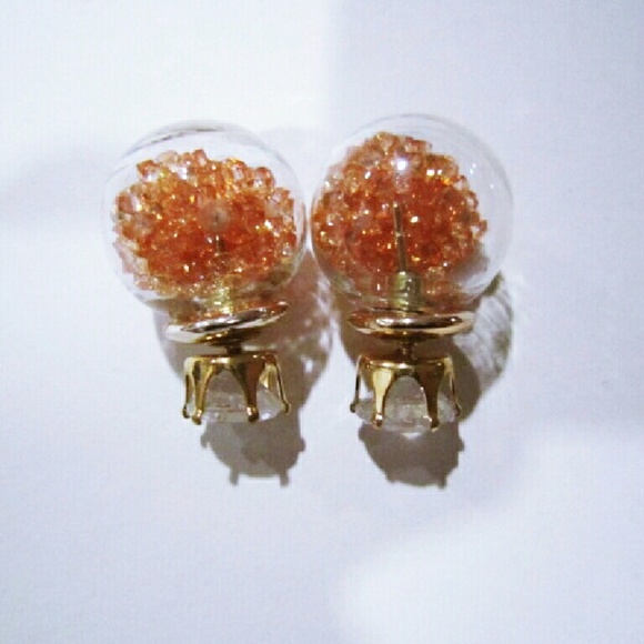 5 / $10 -Orange bead bulb double stud earrings