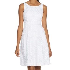 White Textured Fit & Flare Dress