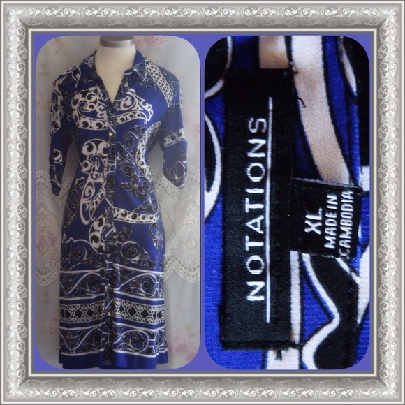 Adorable Blue black white "Notions" dress size XL