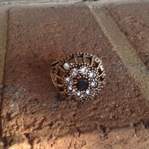 NATURAL BLACK ONYX WHITE TOPAZ RING