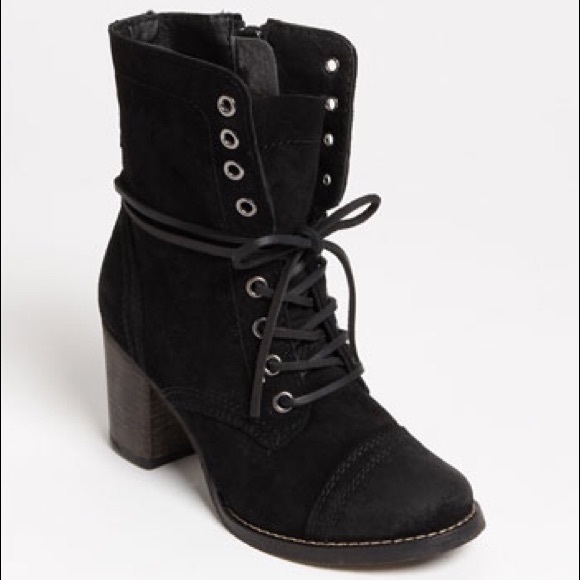 Black Steve Madden high heel combat lace up boots