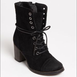 Black Steve Madden high heel combat lace up boots