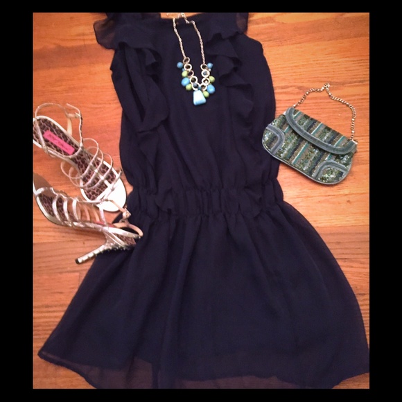 Navy Ruffle Dress - Picture 1 of 4