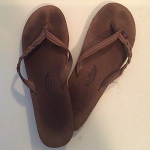Brown Braided Strap Rainbow Flip Flops