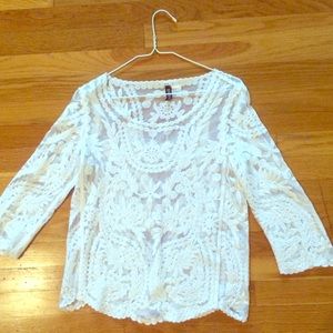 White crochet long sleeve top