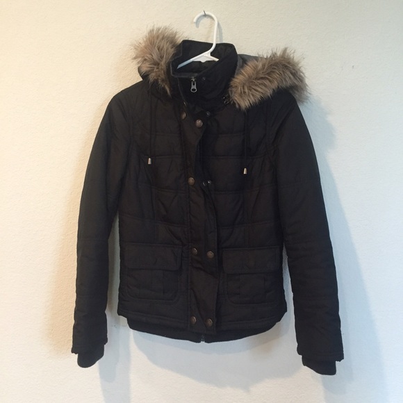 Black Coat with Removable Fur Hood