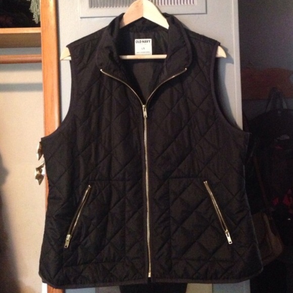Old Navy Black Quilted Vest with Gold Zippers