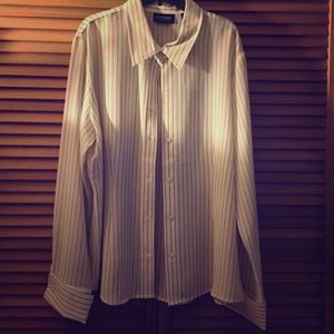 New York & Company sheer, pinstripe button up.