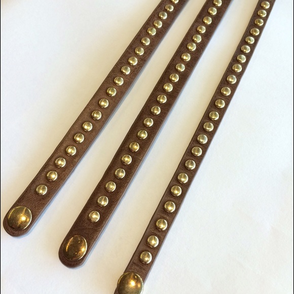 Brown Leather Bracelets with Gold Studs - Picture 4 of 4