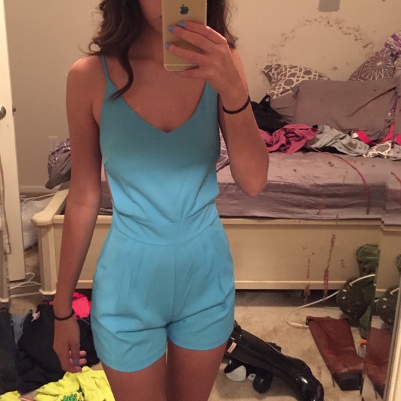 Blue backless romper
