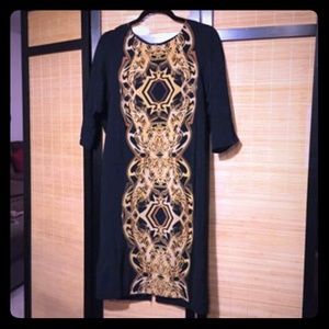 Ellen Tracy Black Dress w/ Gold Design