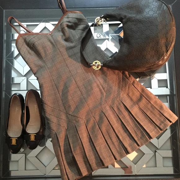 bebe Dresses & Skirts - NWOT BEBE Plaid Leather Pleated Dress 0
