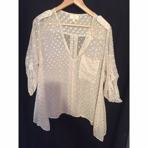 Cream blouse with gold polka dots