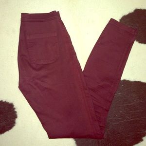 American Apparel High Waisted Maroon Skinny Jeans