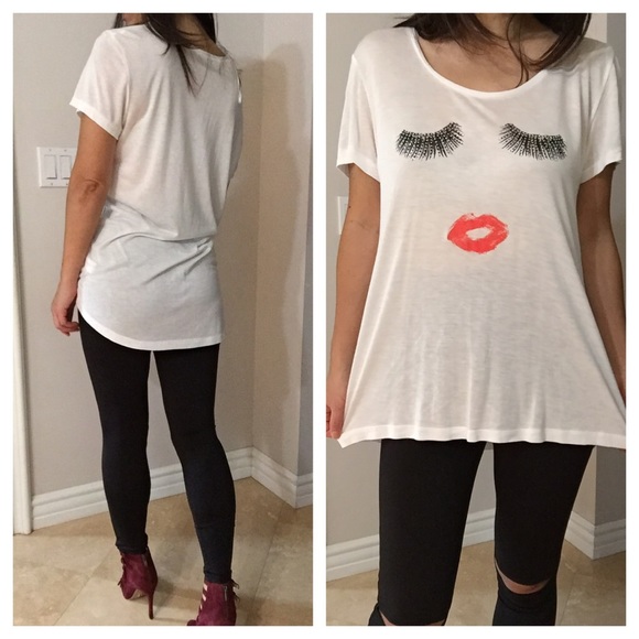 LAST ONE ‼️💋Lips and Eyelashes Graphic Tee - Picture 2 of 4