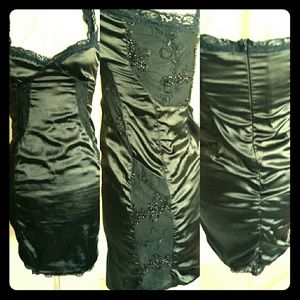 Black satin & lace cocktail dress