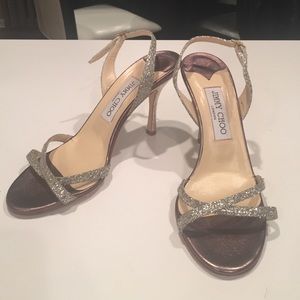 Jimmy Choo Metallic Sequined Slingback Sandals 37