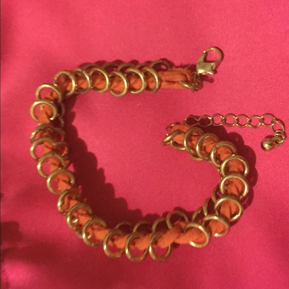 Orange gold chain leather bracelet from nyc