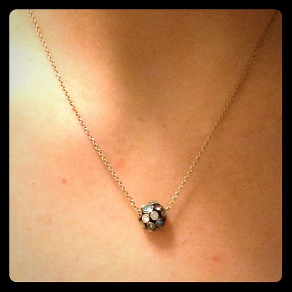 NWOT FOSSIL blue and silver disco ball necklace!
