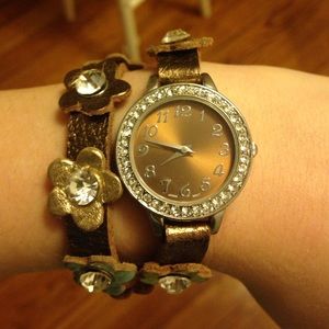 Copper silver & gold flower adjustable wrap watch!