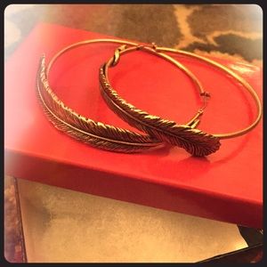 Alex and Ani feathered gold hoops